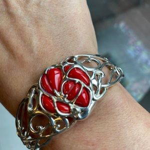 Sterling detailed red coral cuff average size